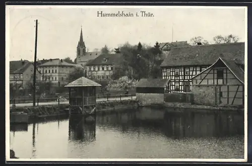 AK Hummelshain, Partie am Deich mit Blick auf die Kirche