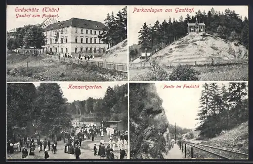 AK Endschütz, gasthof zum Fuchstal, Konzertgarten und Parkanlage