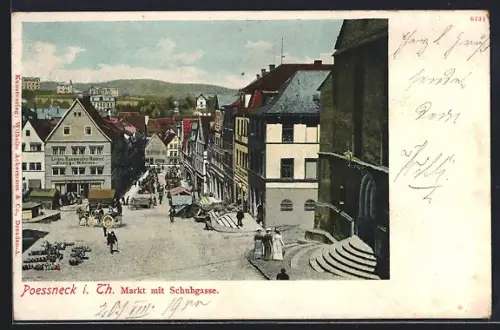 AK Pössneck i. Thür., Markt mit Schuhgasse