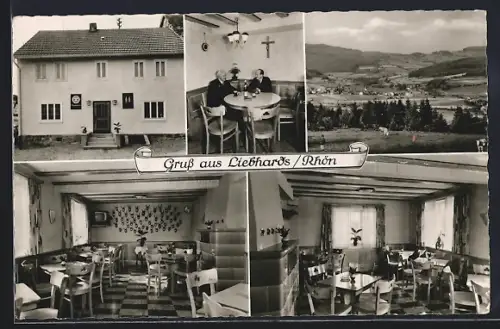 AK Liebhards / Rhön, Innen- und Aussenansicht vom Gasthaus Friedel Schleicher
