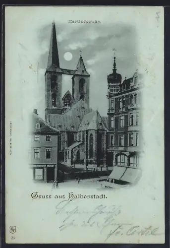AK Halberstadt, Ortspartie mit der Kirche