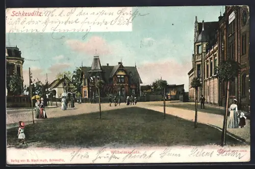 AK Schkeuditz, Wilhelmsplatz mit Strassengabelung