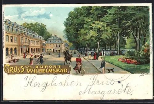 Lithographie Wilhelmsbad, Partie am Kurhaus