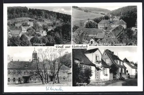 AK Gettenbach, Gasthaus Bierstube Friedrichslust H. Reinke mit Strasse, Schloss, Teilansicht