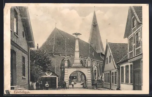 AK Estebrügge, Partie am Kriegerdenkmal