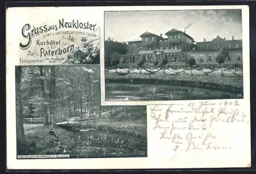 AK Neukloster / Niederelbe, Kurhotel Paterborn, Ortspartie mit Brücke