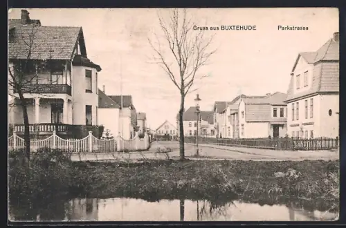 AK Buxtehude, Parkstrasse vom Wasser aus