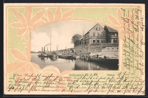 AK Schönebeck /Elbe, Elbthor mit Gasthaus zum goldenen Anker, Blätter-Passepartout