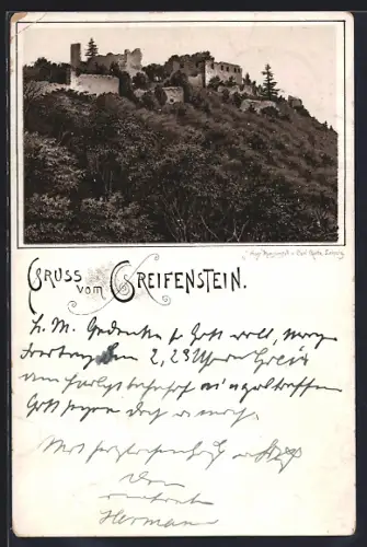 Lithographie Bad Blankenburg, Burgruine Greifenstein,