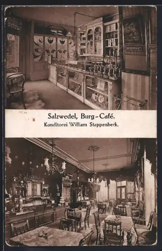 AK Salzwedel, Burg-Cafe / Konditorei W. Stappenbeck, Innenansichten