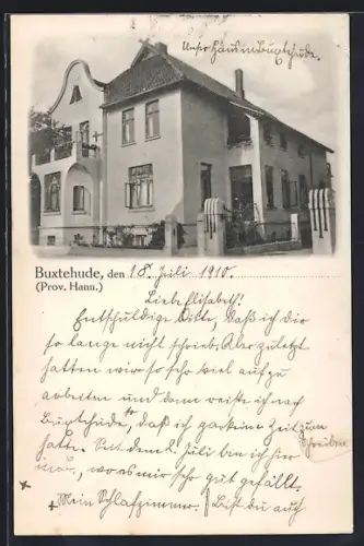 AK Buxtehude /Hann., Grosses Haus mit Vorbau und Einfahrt mit Pfosten