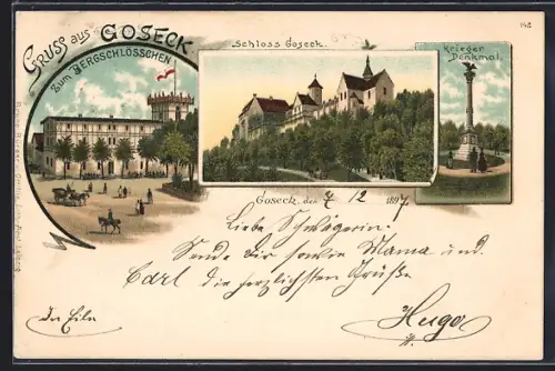 AK Goseck, Gasthaus zum Bergschlösschen, Schloss Goseck, Krieder-Denkmal