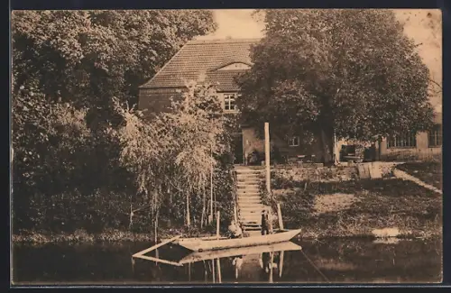AK Pforta bei Naumburg, Gasthof Fischhaus vom Fluss aus gesehen