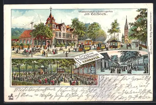 Lithographie Hannover, Gasthaus zum Pferdethurm von Ed. Bock