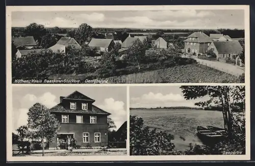 AK Köthen / Mark, Kolonialwaren v. E. Lange, Seepartie, Totalansicht