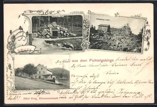 AK Warmensteinach, Weissmain-Quelle, Schneeberg-Kuppe, Hotel Krug