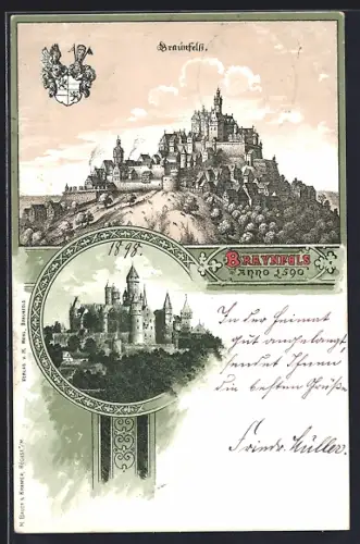 Lithographie Braunfels, Burg um 1900