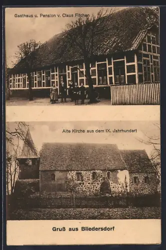 AK Bliedersdorf, Gasthaus u. Pension v. Claus Fitchen und Alte Kirche