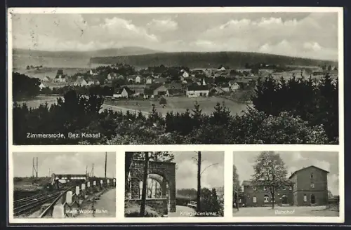 AK Zimmersrode, Bahnhof, Kriegerdenkmal, Main-Weser-Bahn