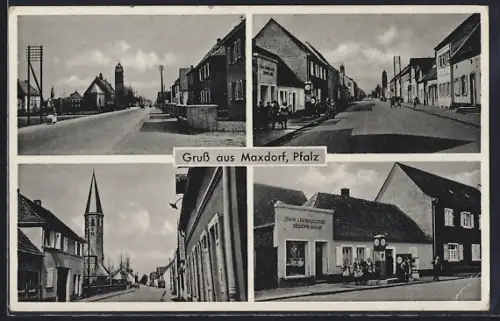 AK Maxdorf /Pfalz, Gem. Warengeschäft Joseph Adam, Ortspartien und Strassenpartien
