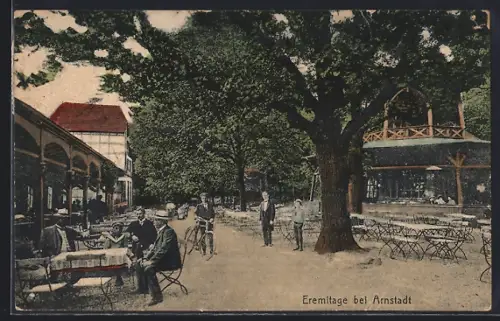 AK Arnstadt, Aussenbereich der Eremitage mit Gästen des Restaurants