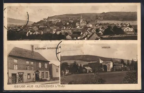 AK Oldisleben i. Thür., Gasthof Eisfelder Schenke, Blick zur Mühle