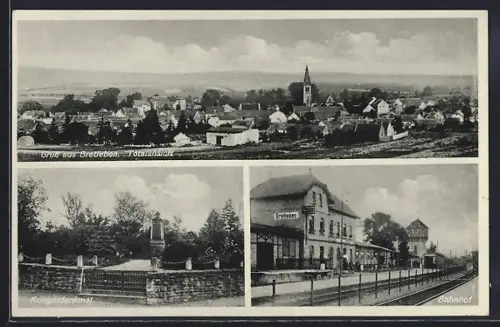 AK Bretleben, Bahnhof, Kriegerdenkmal, Totalansicht