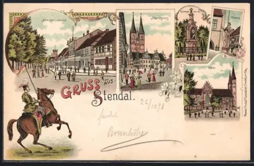 Lithographie Stendal, Dom, Alte Dorfstrasse, Marktplatz