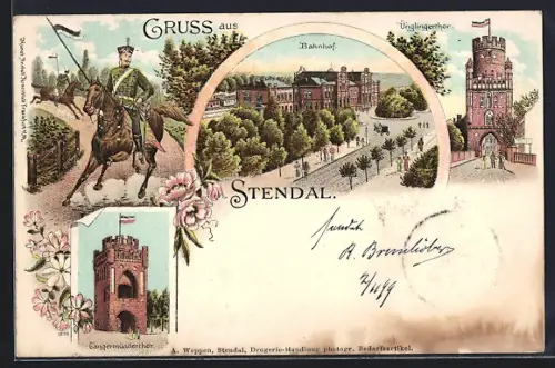 Lithographie Stendal, Bahnhof, Ünglingerthor, Tangermünderthor
