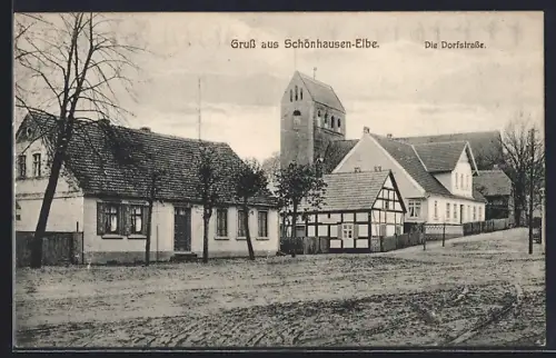 AK Schönhausen /Elbe, Partie auf der Dorfstrasse