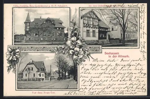 AK Seehausen in der Altmark, Villa Justitia, Bes. Gerichtsrat a. D. P. Schmidt, Osterburger Chaussee und Neun Tor