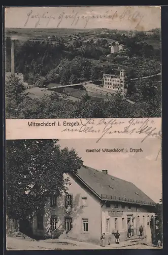 AK Witzschdorf i. Erzgeb., Gasthof Witzschdorf i. Erzgeb., Ortsansicht aus der Vogelschau