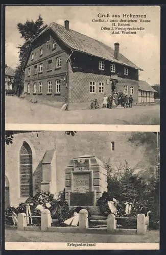 AK Holtensen /Weetzen, Gasthaus zum deutschen Hause, H. Rehren, Kriegerdenkmal