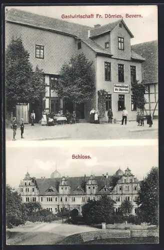 AK Bevern / Weser, Gasthaus Fr. Dörries, Schloss mit Anlagen