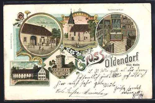 Lithographie Oldendorf /Melle, Restaurant v. N. Wiening, Dietrichsburg, Rittergut Ostenwalde