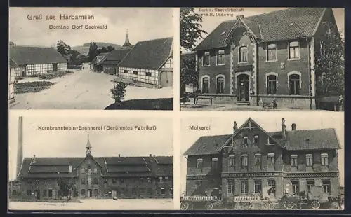 AK Harbarnsen, Post & Gasthaus v. H. Ludewig, Domäne Dorf Sackwald, Kornbranntwein-Brennerei