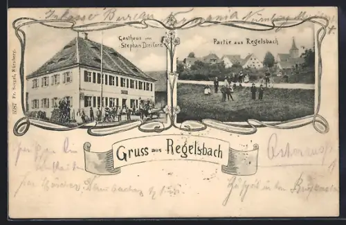 AK Regelsbach, Gasthaus von Stephan Drei Korn, Partie mit Kindern