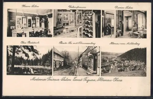 AK Altenau / Harz, Friseur-Salon E. Figura, Herren-Salon, Damen-Salon, Verkaufsraum, Innenansichten