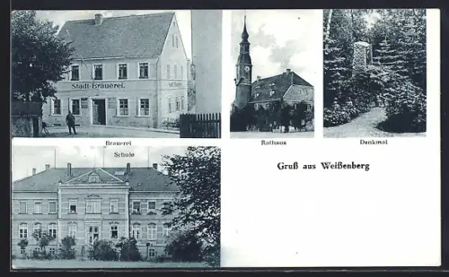 AK Weissenberg / Sachsen, Stadt-Brauerei, Rathaus, Denkmal, Schule