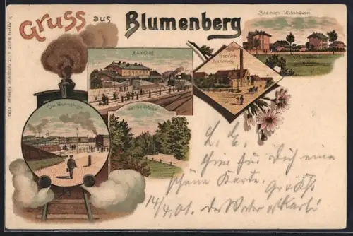 AK Blumenberg, Bahnhof, Vorwerk Blumenberg, Beamten-Wohnhäuser, Gartenanlage