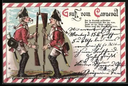 Künstler-AK Köln, Soldaten präsentieren das Gewehr, Kölner Karneval