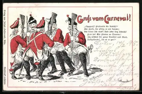 Künstler-AK Köln, Soldaten präsentieren das Gewehr, Kölner Karneval, Spruch