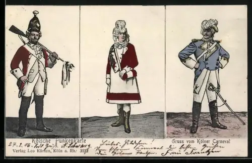 AK Köln, Kölschen Funkenkarte, Funkenartillerie und Infanterie, Kölner Karneval