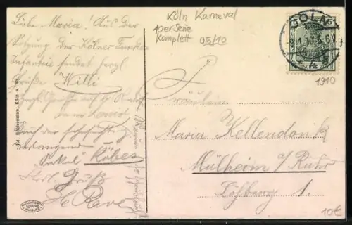 Künstler-AK Köln, Funken-Infanterie und Zelt, Kölner Karneval