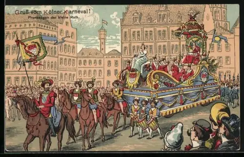 Künstler-AK Köln, Prunkwagen der kleine Rath, Kölner Karneval