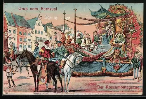 Künstler-AK Köln, Festwagen am Rosenmontagszug, Kölner Karneval