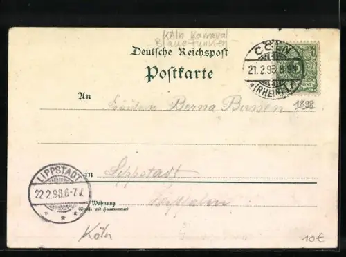 Künstler-AK Köln, Funkenartillerie bei einer Übung zu Pferd, Spruch, Kölner Karneval