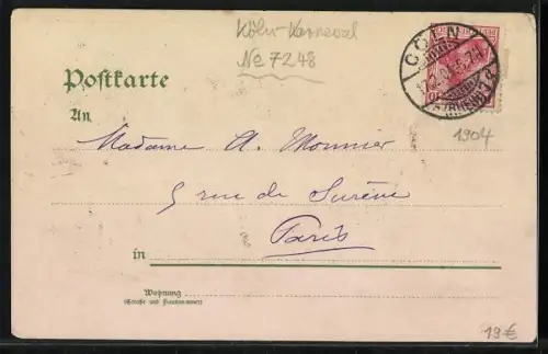 Lithographie Köln, Kölner Karnevalszug mit Spruch