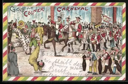 Lithographie Köln, Karnevalszug in Feierstimmung