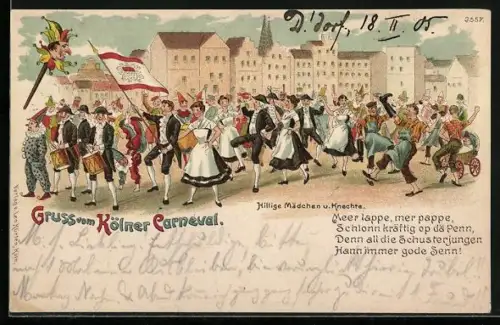Lithographie Köln, Hillige Mädchen und Knechte, Karneval